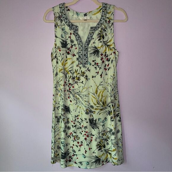 Skies Are Blue S Dress Midi Shift Embroidered Split Collar Sleeveless Floral - Picture 1 of 8